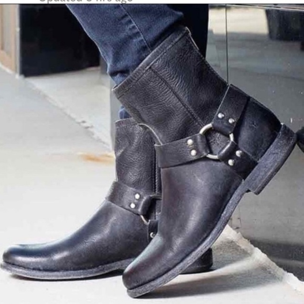 FRYE Phillip Harness Short Black Leather Boot Sz 5.5